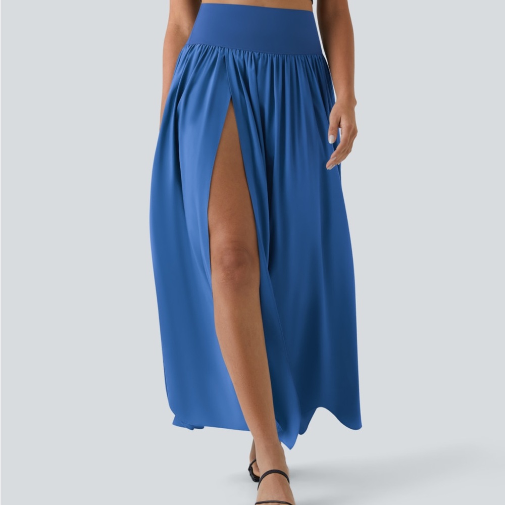 HALARA Blue A-Line Maxi Skirt with Slit